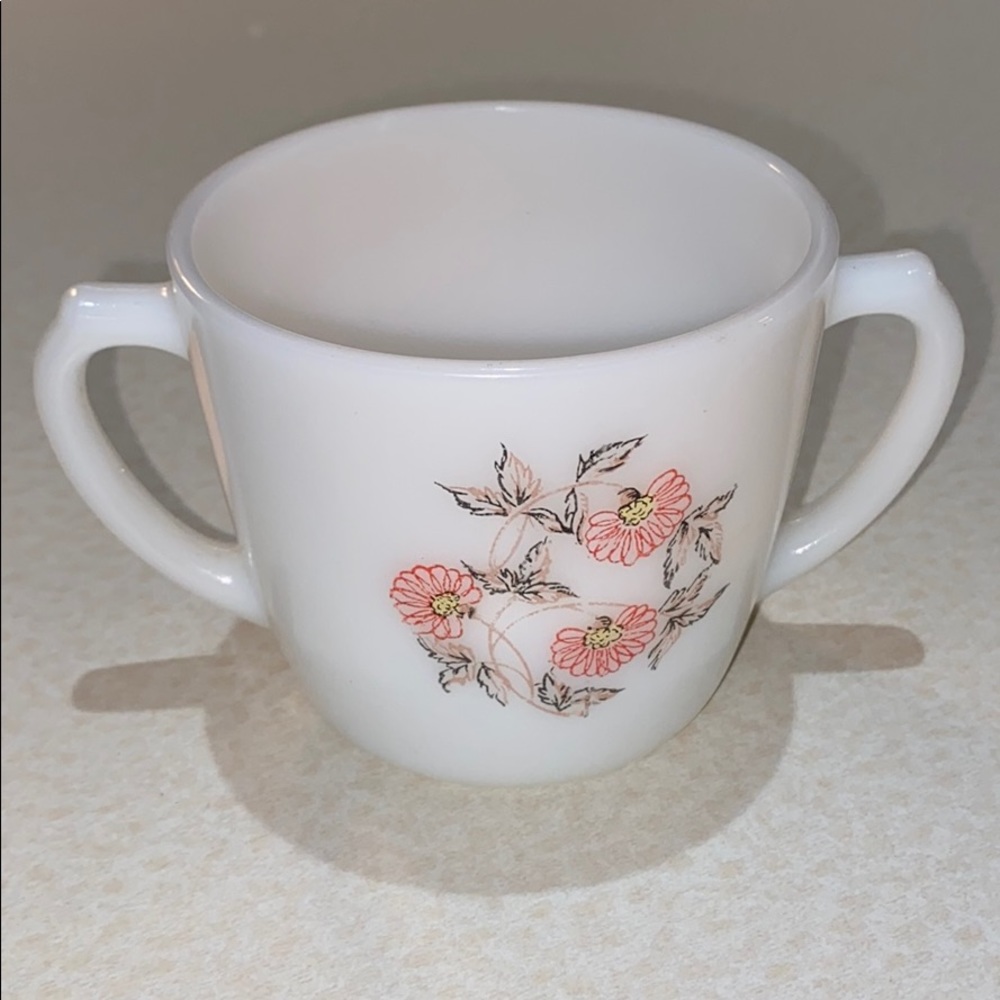 Fire King Two handled sugar bowl.Fleurette series.